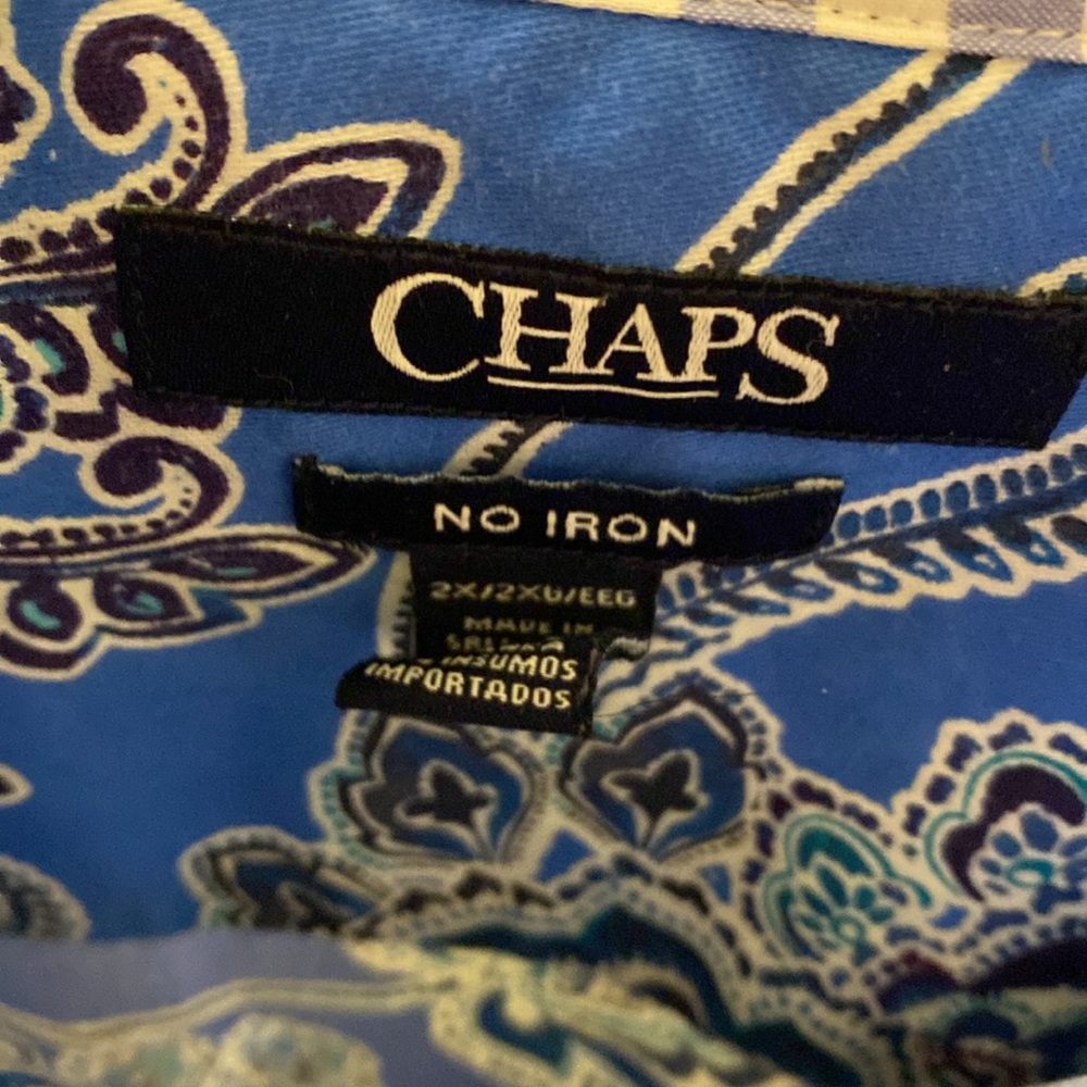Chaps 100% cotton NO IRON button up, lg sleeve shirt. Contrasting cuffs. Size 2X - Picture 5 of 6